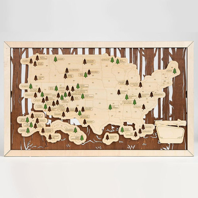 Wooden US National Parks Map Wall Art, National Park Checklist Wall Decor, Birthday Gifts for Boys, Father's Day Gifts for Dad, Teacher, Coworker, Men, Women, Husband, Wife (Forest)
