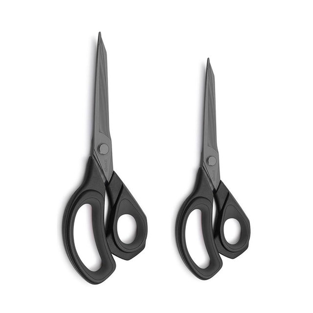 LIVINGO 2 Pack Sewing Fabric Scissors: Titanium Coated Forged Sharp Heavy Duty Shears All Purpose for Tailor Dressmaking Crafting Cutting Clothes Leather, 8.5" & 9.5", Black