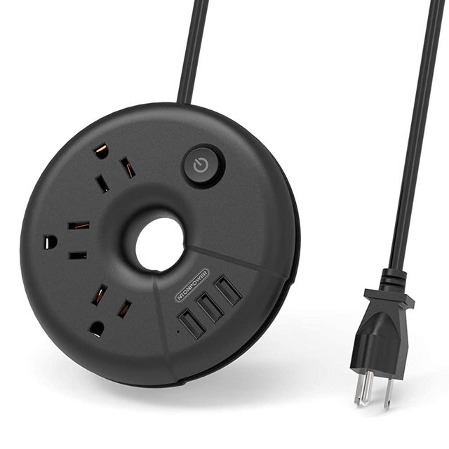 Power Strip with USB, NTONPOWER Travel Charging Station, 3 Outlets 3 USB Desk Organizer,5 ft Short Travel Extension Cord,Compact for Cruise Home and Dorm Room-Black