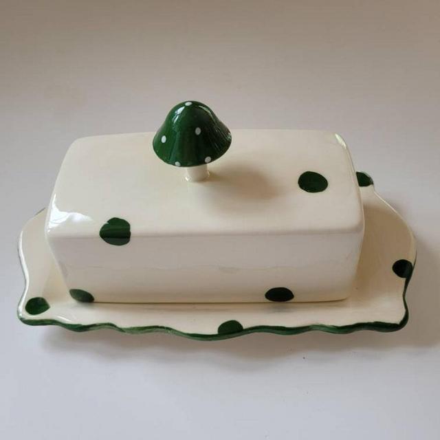 Green Mushroom Butter Dish, Ceramic Butter Dish, Mushroom Butter Dish, Cottagecore Kitchen Decor