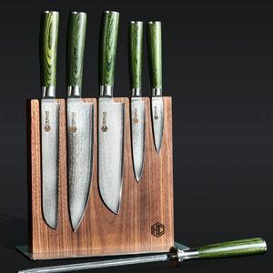 6pc Japanese Damascus Steel Knife Set w/ Magnetic Knife Block