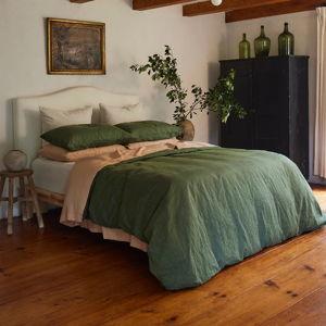 Olive Stripe Linen Duvet Cover (Queen)