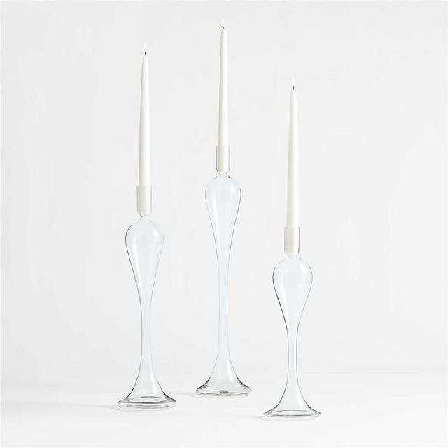 Milano Clear Glass Taper Candle Holders, Set of 3