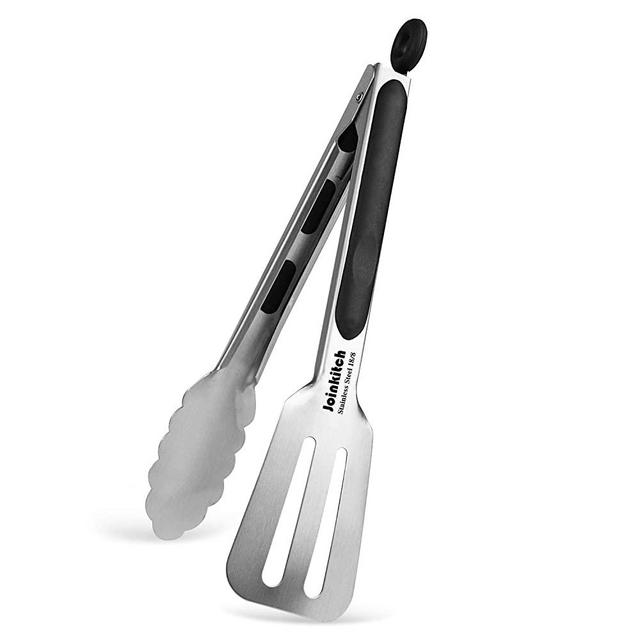 Joinkitch Premium 9-inch Stainless Steel Locking Cooking Tongs, Kitchen Clamps, Sturdy, High Resistant Heat Tongs – Great for Cooking, Serving.