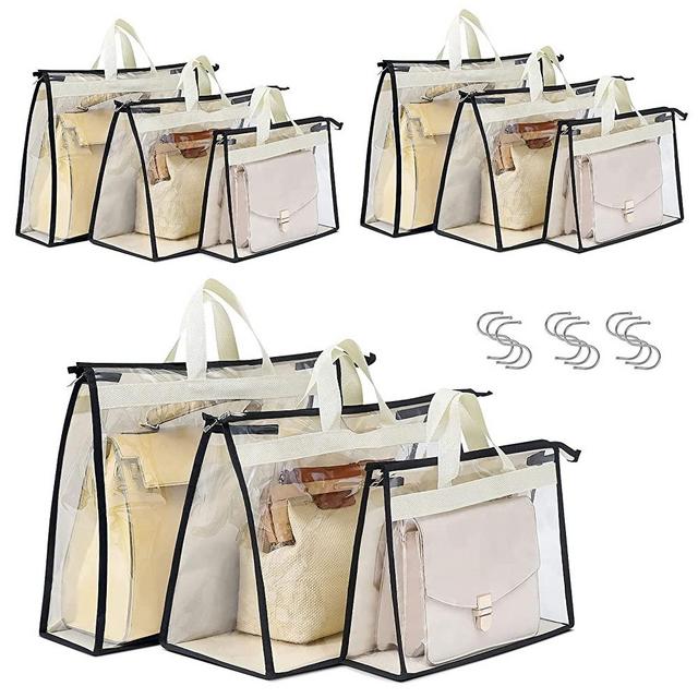 Interesse 9 Packs Dust Bags for Handbags, Clear Handbag Storage, Purse Storage Organizer for Closet, Purse Cover Hanging Closet Organizer with Zipper and Handles