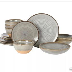Gibson Elite Dreamweaver 16-Piece Double Bowl Terracotta Reactive Dinnerware Set - Color: gray