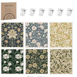 Needbrock 6 Pack William Morris Swedish Dishcloths for Kitchen (retro floral)