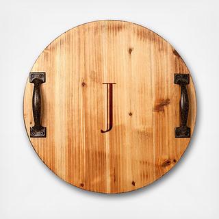 Personalized Rustic Wood Tray with Metal Handles