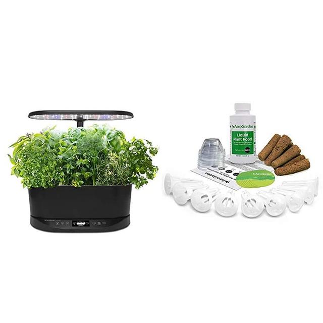 AeroGarden Bounty Basic Indoor Hydroponic Herb Garden, Black & Grow Anything Seed Pod Kit, 9