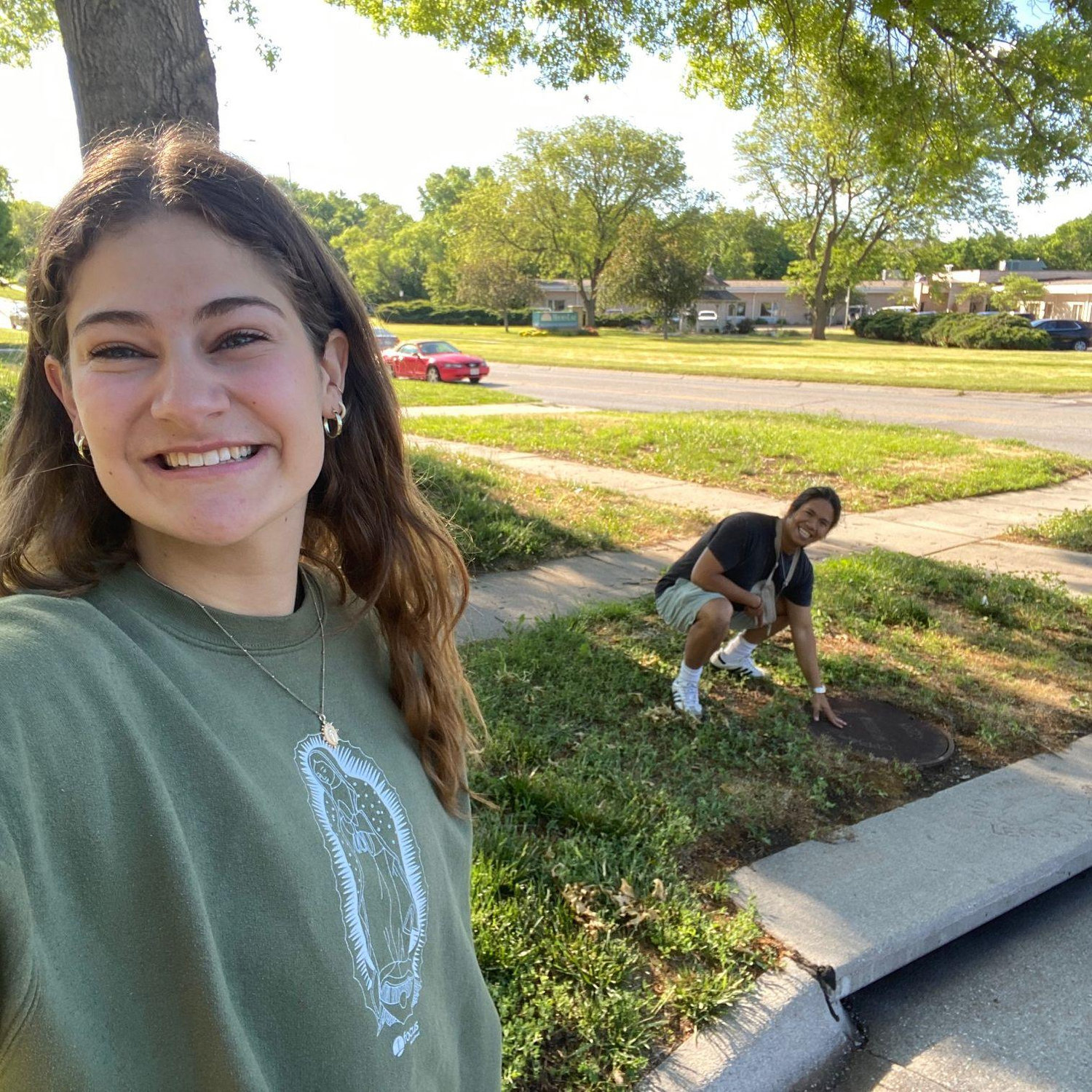 Javi got in a manhole to retrieve Katie's dropped phone. The love!