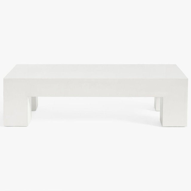 Pomona Concrete Chunky Leg Rectangular 50" Outdoor Coffee Table, White
