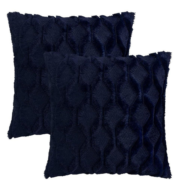 Smile of hope, Navy Blue Decorative Throw Pillow Covers 18x18 inch, Square Soft Plush Wool Faux Fur Cushion Case Luxury Style Cushion Case Pillow Shell for Sofa livingroom,Set of 2