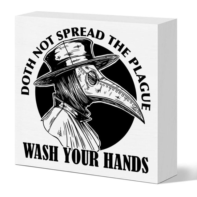 Gothic Bathroom Decor Wooden Box Sign, Wash Your Hand Sign, Bathroom Decoration for Goth Home Toilet Restroom Powder Room Plague Doctor Halloween Table Decor
