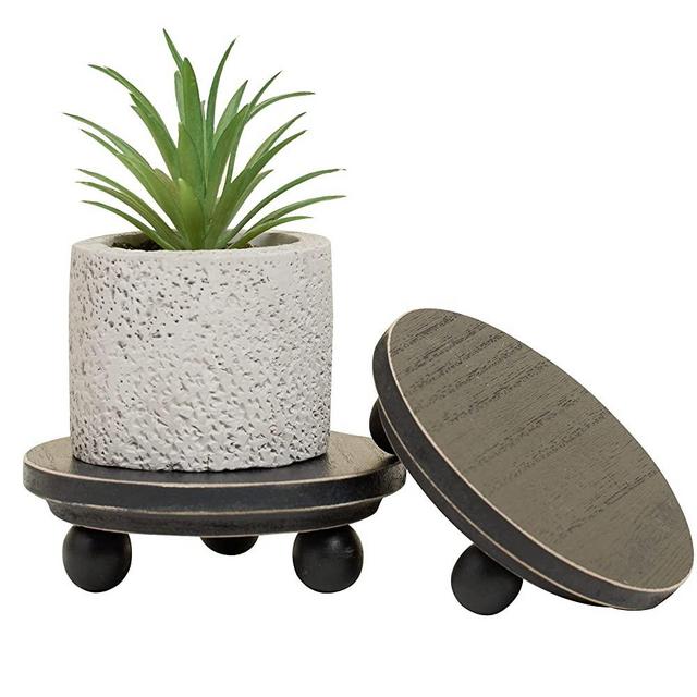Defined Deco Mini risers for display,Wood Risers for Decor,Small 4”Round Wooden Riser, Farmhouse Wood Riser, Rustic Pedestal Display Stand,Display Risers for Tiered Tray Decor(Set of 2,Black)