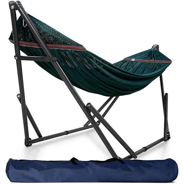 Tranquillo Adjustable Hammock Stand / Collapsible Hammock with Stand – Picnic Hammock Stand and 2 Layered Polyester Hammock Net for 2 Persons with Carry Bag,Steel / Peacock,JSM7
