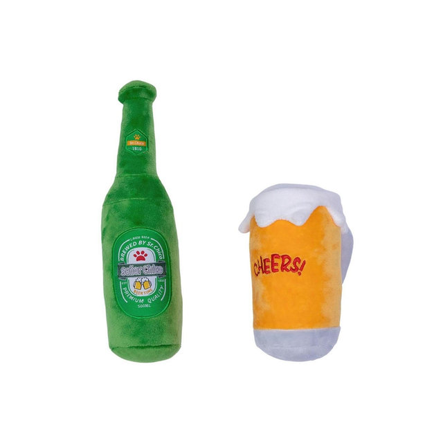 Beers-Cheers Plush Dog Toy Gift Set – with Squeaker & Crinkle Paper for Fun Play, Durable for Chewing, Perfect for Playtime and Cuddles
