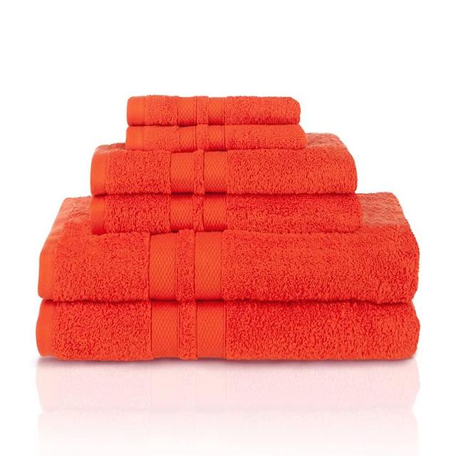 SUPERIOR 100% Cotton Bath Towel Set - 6-Piece Set, 2 Bath Towels, 2 Hand Towels, and 2 Washcloths, Honeycomb Border, Tangerine