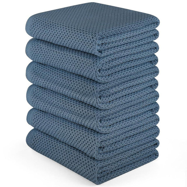 HOMYTOP Large Kitchen Hand Towels,6 Pack Cotton Waffle Weave Dish Towel for Drying, Cleaning Cloth for Kitchen Dishes - Extra Absorbent and Soft - 16 x 28 inch (Blue Gray-6 Pack)