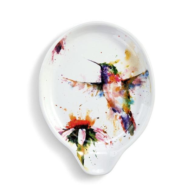 DEMDACO Watercolor Peewee Hummingbird 6 x 4.5 Ceramic Stoneware Spoon Rest