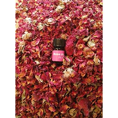 bMAKER Dried Rose Buds& Petals Red - 1 Pound Edible Flowers - Use in Tea, Baking, Making Rose Water, Crafting, Wedding Confetti - Included Sample Bottle of Rose Absolute Essential Oil