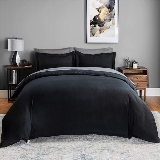 Bedsure California King Duvet Cover Set Zipper Closure Ultra Soft Microfiber 3 Pieces (1 Duvet Cover + 2 Pillow Shams) 104x98 inches, Black, Cal King