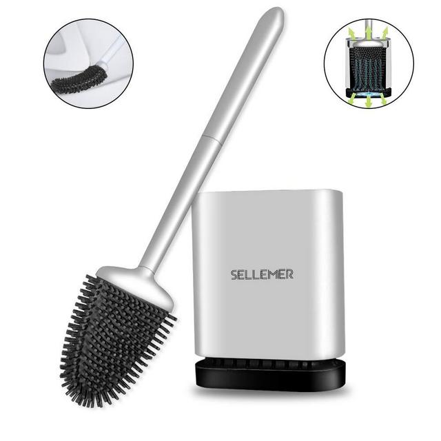 Sellemer Bathroom Toilet Brush and Holder Set, Toilet Bowl Cleaner Brush with Holder for Bathroom Storage and Organization, Carrying Solid Anti-Rust Handle Design