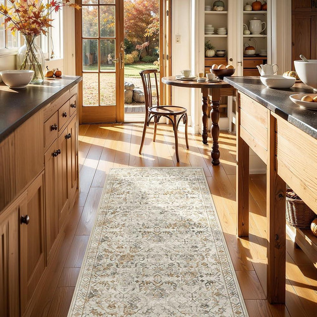 Boho Runner Rug 2x6 for Hallways Bedroom Bathroom Kitchen Non Slip, Antique Washable Distressed Low-Pile Long Floor Entryway Runner for Laundry Room Bed Side Washstand Vanity Front Cream Taupe 24x72