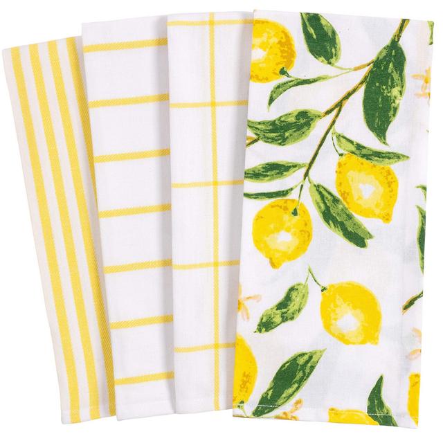 KAF Home Pantry Lemons All Over Kitchen Dish Towel Set of 4, 100-Percent Cotton, 18 x 28-inch