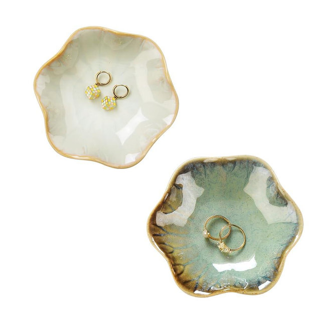 JAMEND CLXP 2PCS Ring Holder Dish, Small Key Bowl, Ceramic Trinket Tray Jewelry Dish Organizing Necklace Earrings for Mom Friend Sister, All Jewelries Are NOT Included. Light Green+Crystal Green.…
