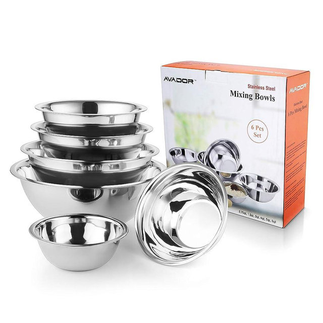 AVADOR Premium Stainless Steel Mixing Bowls, Set of 6 Brushed Stainless Steel Mixing Bowl Set, Easy To Clean, Space Saving, Great for Cooking, Baking, Prepping, Includes Gift Box