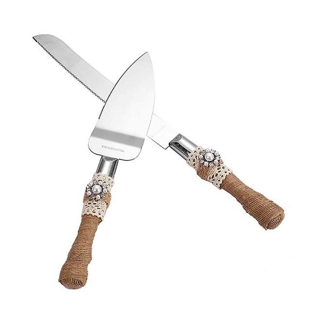 TANG SONG Set of 2 Rustic Wedding Cake Knife and Serving Set Wedding Cake Knife Serveing, Rustic Wedding Cake Knife Set for Parties Weddings Birthdays Anniversaries