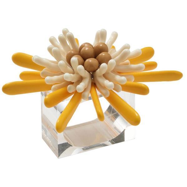 Kim Seybert Capri Napkin Ring in Yellow & White - Set of 4