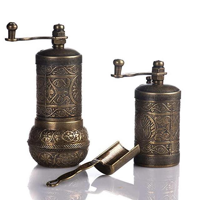 Salt And Pepper Grinder Set - Herb Grinder - Pepper Grinder Mill - Pepper Mill - Spice Grinder - Salt Grinder - Coffee Bean Grinder - Spice Grinder Manual (Antique Gold)