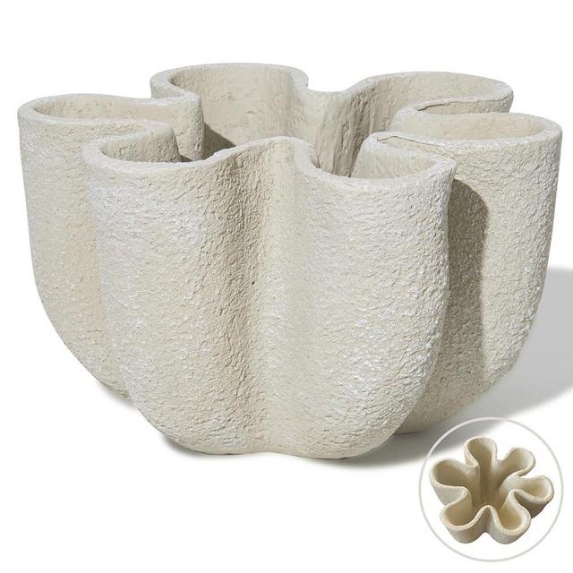 Nico Curvy Decorative Bowl Fluted Vase - Home Decor Accents for Living Room Coffee Table Styling - Bookshelf and Console Table Styling Organic - (9in Wide in Sand Ivory) New in Open Box