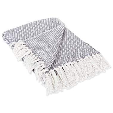 DII 100% Cotton Basket Weave Throw for Indoor/Outdoor Use Camping BBQ's Beaches Everyday Blanket, 50 x 60, Woven Gray