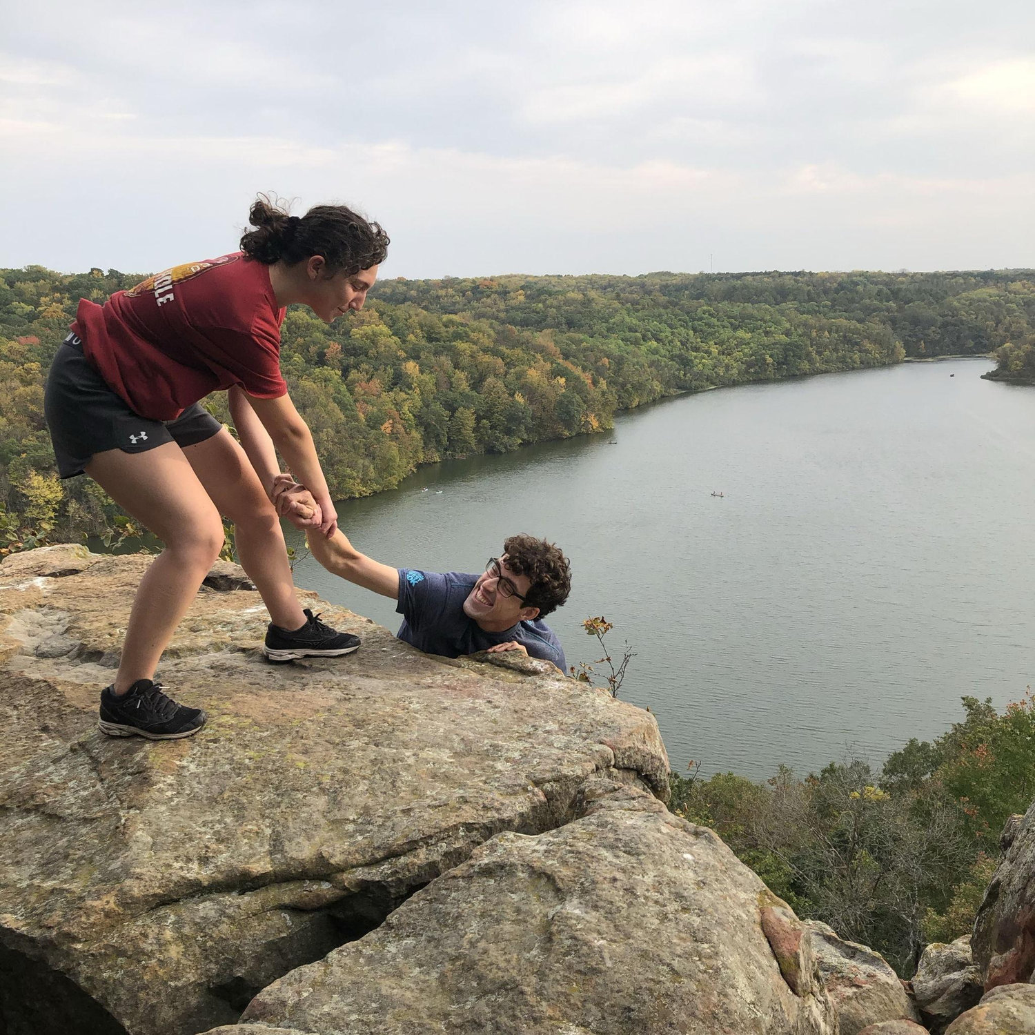 Ilana saving Patrick's life at Governor Dodge State Park on Patrick's birthday in 2020 (only a little staged)
