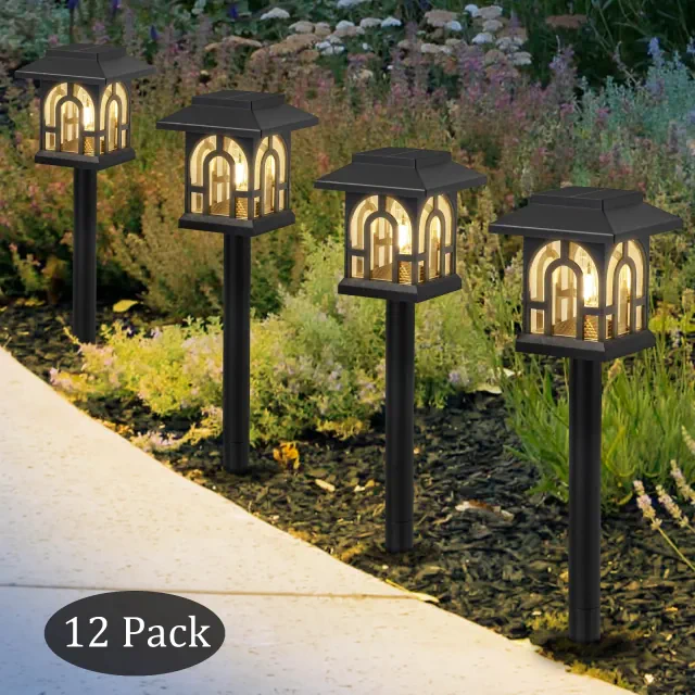 C Cattleya 12-Pack Black Solar Outdoor Path Light, 3000K Warm White LED Landscape Lights