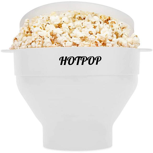 The Original Hotpop Microwave Popcorn Popper, Silicone Popcorn Maker, Collapsible Bowl BPA-Free and Dishwasher Safe- 20 Colors Available (White)
