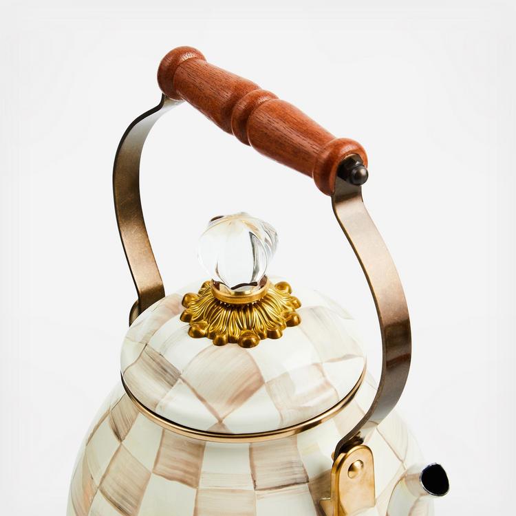 MacKenzie-Childs, Mocha Check Stainless Steel Tea Kettle | Zola