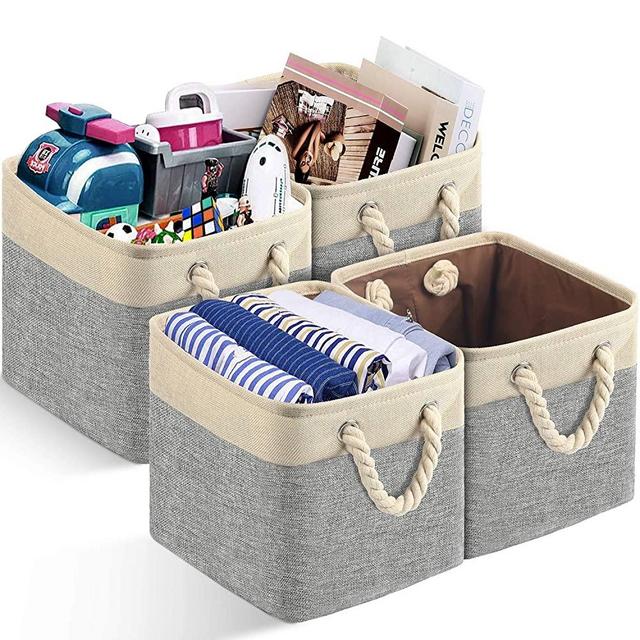 TomCare 4-Pack Storage Cubes Storage Basket Foldable Fabric Storage Bins Decorative Closet Basket with Cotton Rope Handles Canvas Organizing Bins for Cube Shelves Closet Organizers Toy Storage