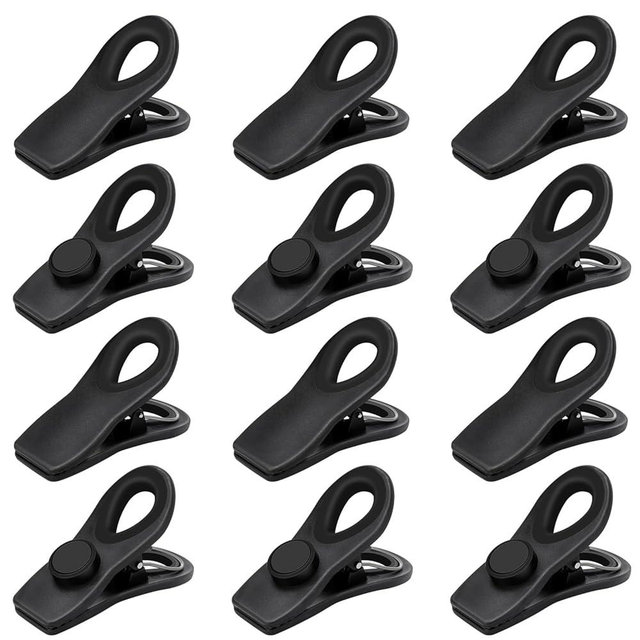 TACGEA Chip Clips, Magnetic Bag Clips with Air Tight Seal for Food Storage, 12 Pack, Black
