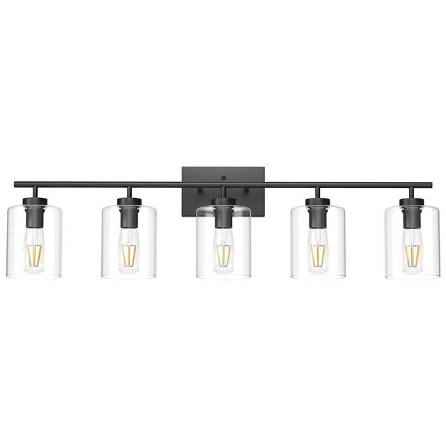 Aipsun 5 Lights Black Vanity Lights Fixtures Over Mirror with Clear Glass Shades Industrial Wall Light Fixture for Bathroom(Exclude Bulb)