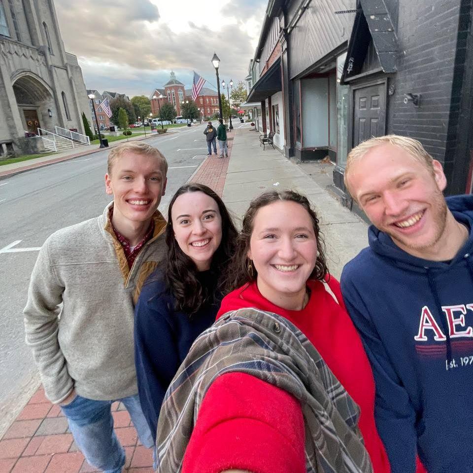 Megan, Sterling, and Seth on their way to "creek" Ben, a GCC tradition.