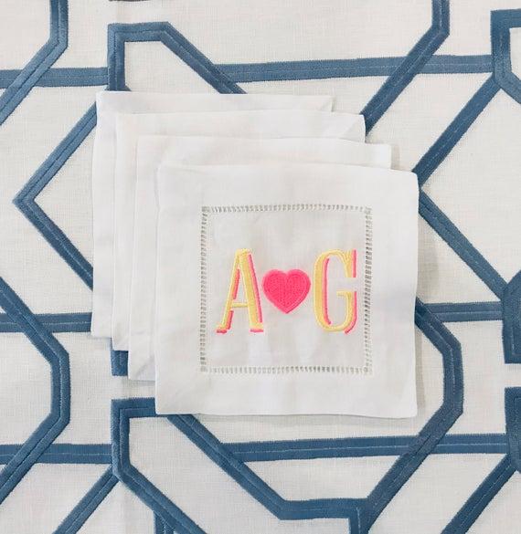 Shadow Heart Monogram Cocktail Napkins