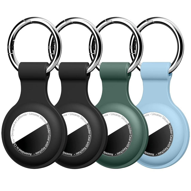 Linsaner [4 Pack] Car Key Chain Compatible with Automotive Key Fob, Anti-Lost for Air Tag Holder for Vehicle Keys, Silicone Keychains Car Accessories for Men Women, Black/Black/Dark Green/Grey Blue