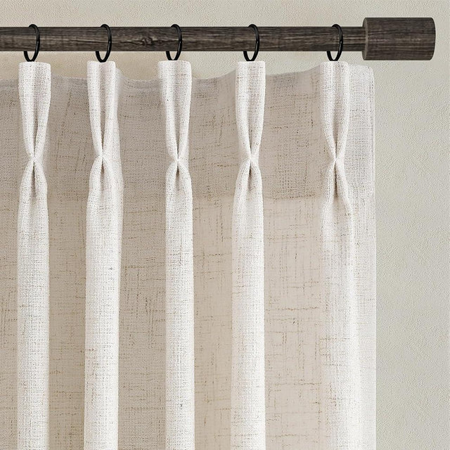 Joywell Natural Pinch Pleated Linen Curtains 84 Inches Long 2 Panels for Living Room Bedroom Sliding Door Thick Boho Back Tab Semi Sheer Light Filtering Window Drapes Clip Rings Hooks Ivory Cream