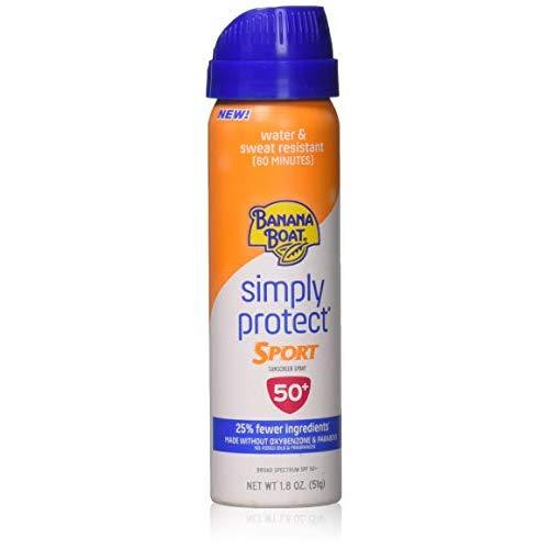 Banana Boat Sunscreen Simply Protect Sport Broad Spectrum Mineral Sunscreen Spray, TSA Approved Size, SPF 50+, 1.8 Ounce