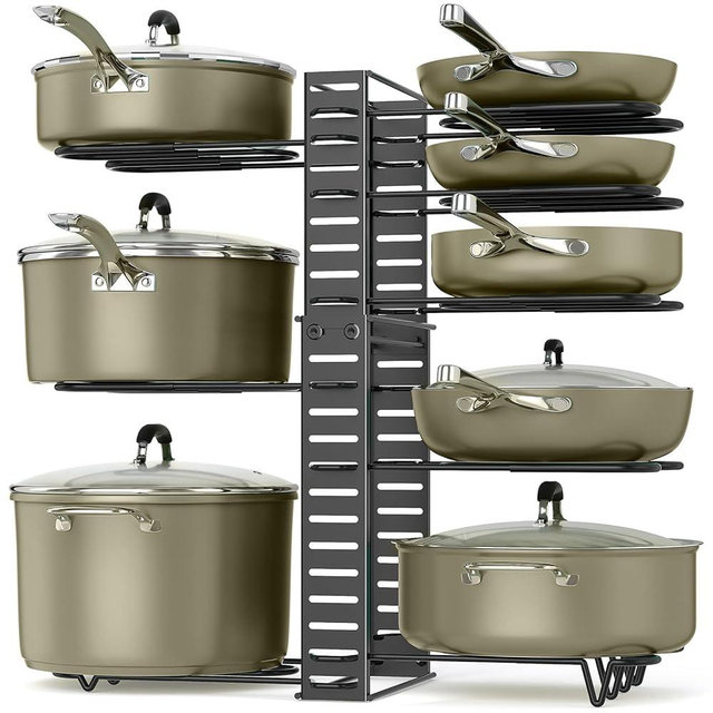 ORDORA Pots and Pans Organizer under Cabinet, 8 Tier Pot Organizers Rack Expandable 11.65" to 19.02" Height with 3 DIY Methods, Adjustable Pan Organizer inside Cabinet Kitchen Storage Organization