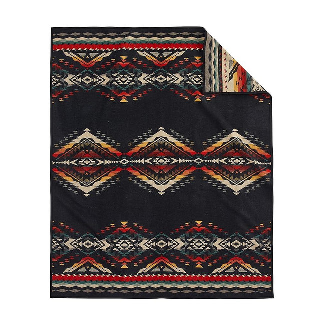 Pendleton Jacquard Unnapped Twin Blanket 64" x 80" - Heirloom Quality Virgin Wool, Reversible, Reinforced Ultrasuede Binding, Made in USA - Bridger Creek