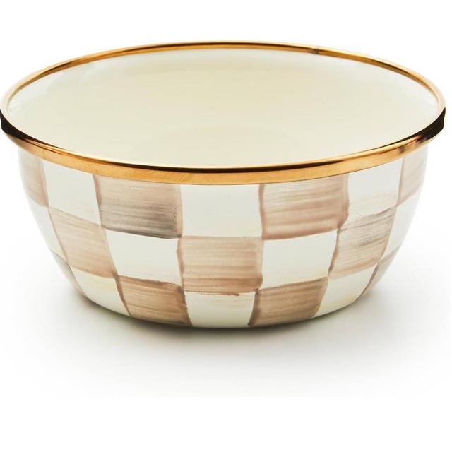 MACKENZIE-CHILDS Enamel Pinch Bowl, Small Bowl for Kitchen Ingredients, 1.5-Cup Capacity, Brown-and-White Mocha Check